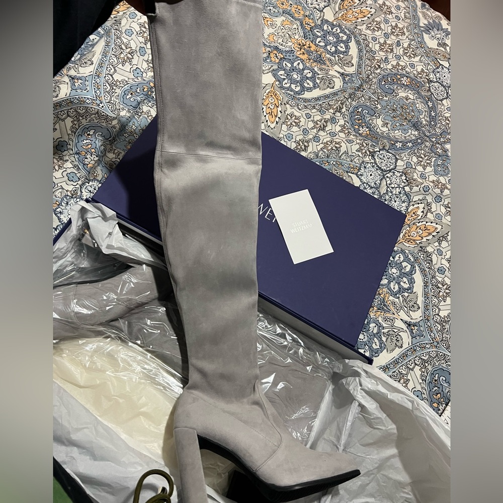 Stuart Weitzman BNWB HILINE Over the Knee High Grey Suede Boots Sz 11.